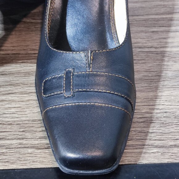 Marche-Mellow Comfort Block Heel Pumps Size 7 Black Leather Minimalist Dress - Picture 7 of 12